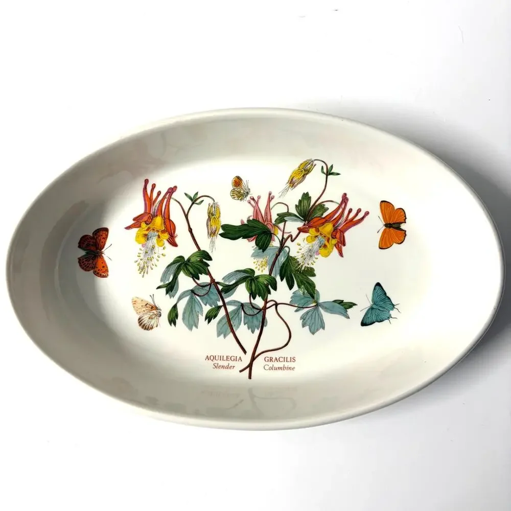 Portmeirion Botanic Garden Oval Baking Dish Aquilegia Slender Gracilis Columbine